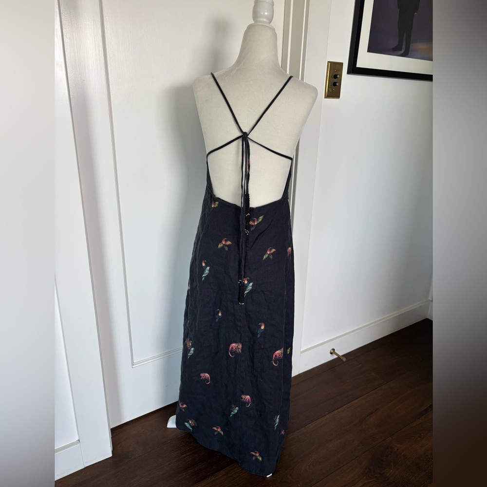 FARM RIO Jungle Tucanos Linen Halter Dress Sz L - Picture 3 of 8